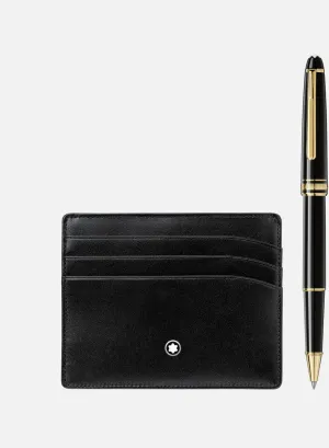 Montblanc-GIFT SET WITH MEISTERSTCK GOLD LINE CLASSIQUE ROLLERBALL AND POCKET HOLDER 6CC 123752