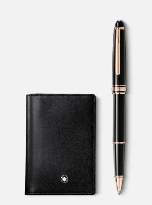 Montblanc-SET WITH MEISTERSTCK ROSE GOLD-COATED CLASSIQUE ROLLERBALL AND BUSINESS CARD HOLDER WITH GUSSET 130451