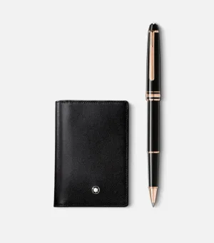 Montblanc-Set with Meisterstck rose gold-coated Classique rollerball and business card holder with gusset 130451