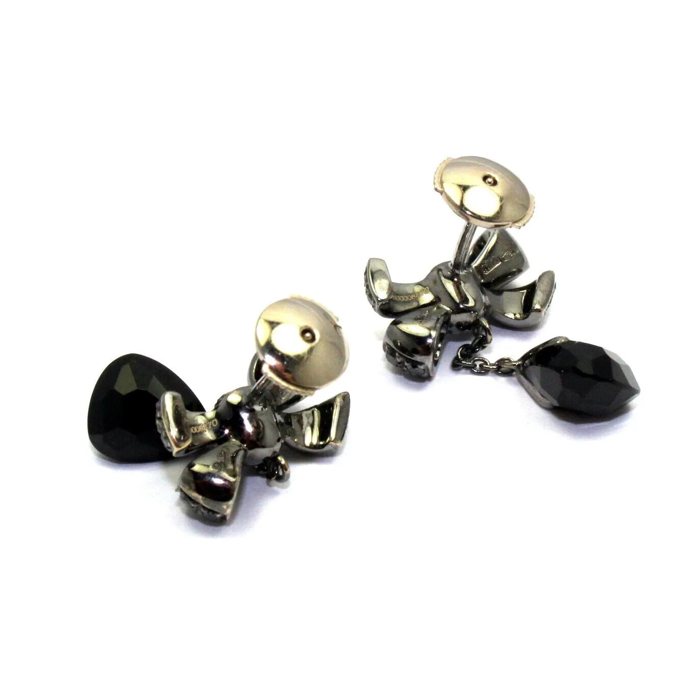 Rare! Authentic Pomellato 18k White Gold Black Diamond Onyx Drop Bow Earrings