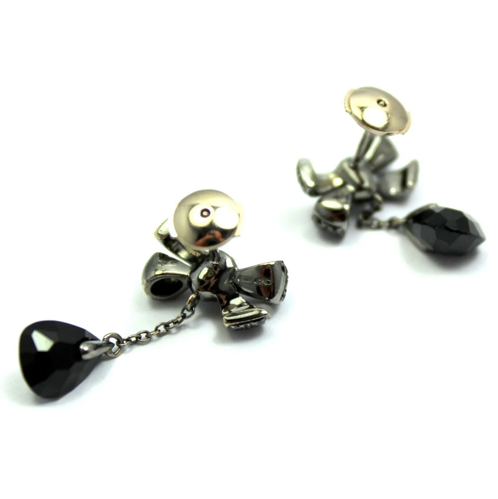 Rare! Authentic Pomellato 18k White Gold Black Diamond Onyx Drop Bow Earrings
