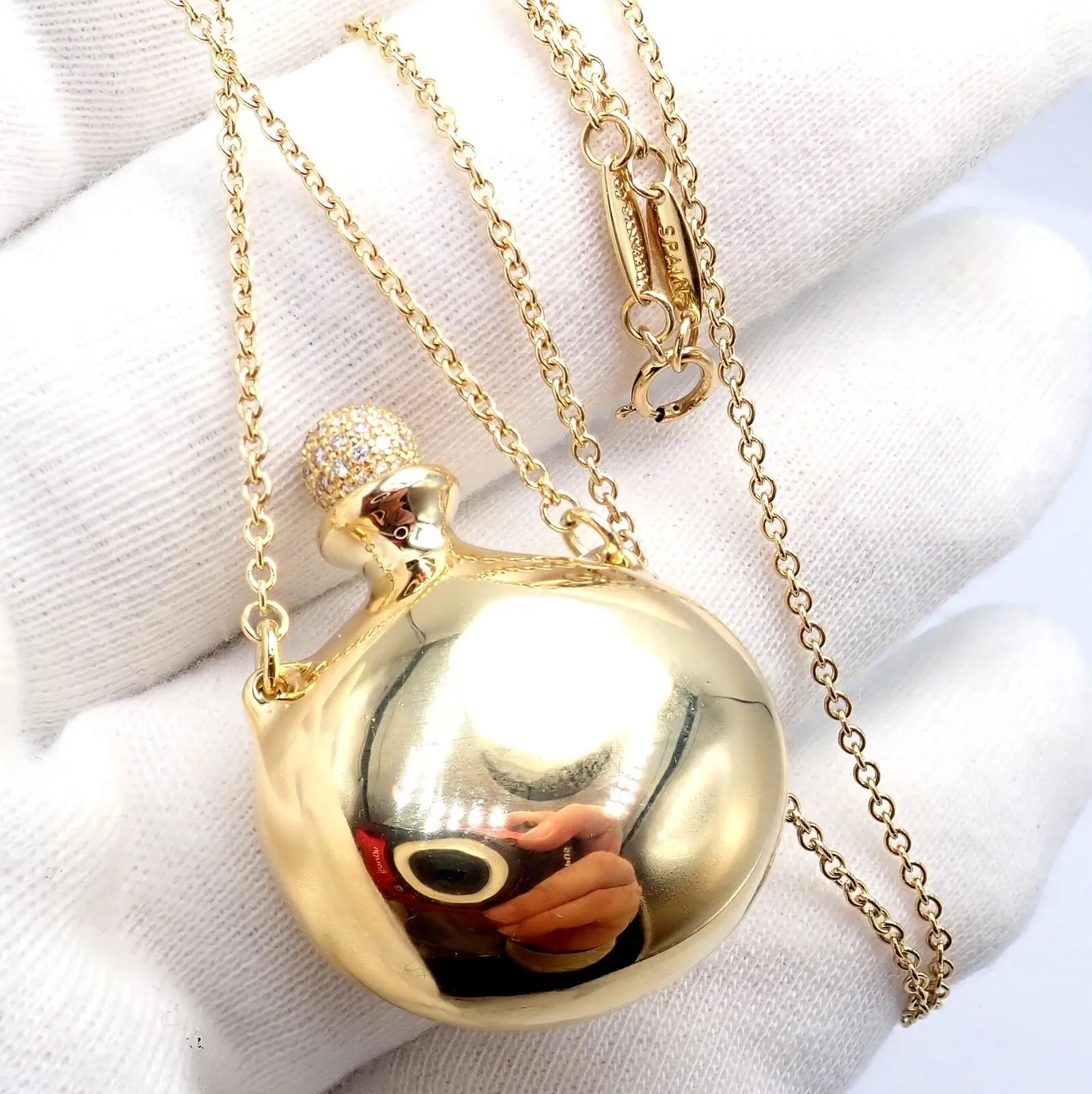 Rare! Tiffany & Co Peretti 18k Yellow Gold Diamond Extra Large Bottle Necklace