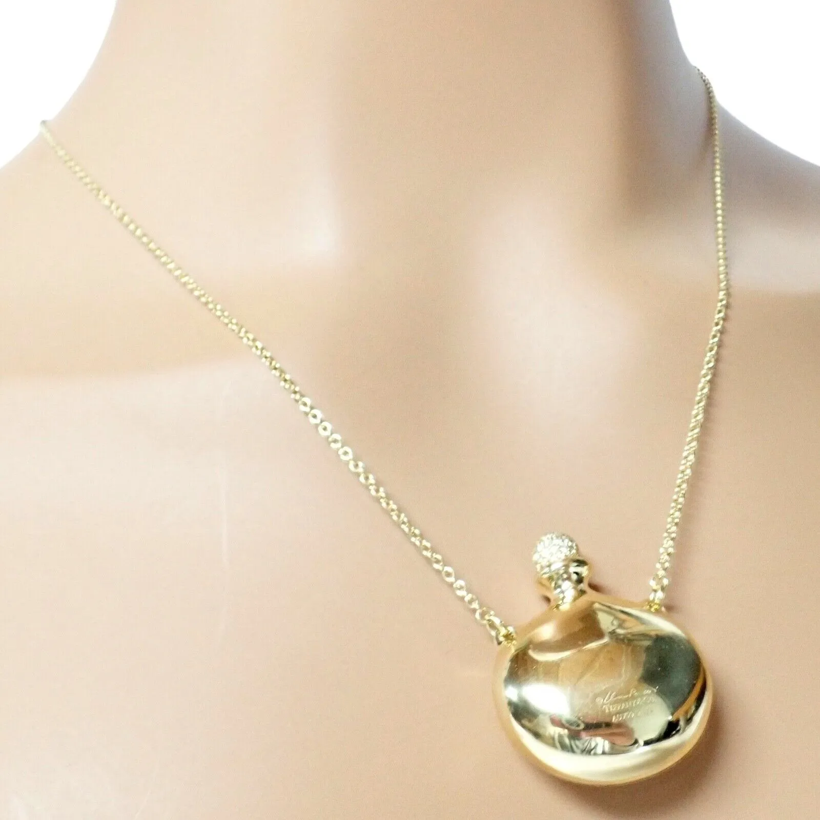 Rare! Tiffany & Co Peretti 18k Yellow Gold Diamond Extra Large Bottle Necklace