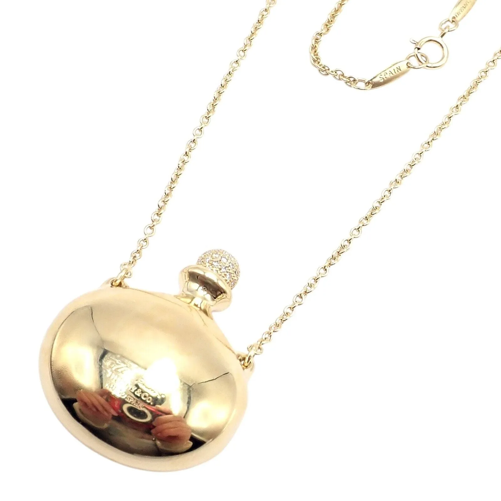 Rare! Tiffany & Co Peretti 18k Yellow Gold Diamond Extra Large Bottle Necklace