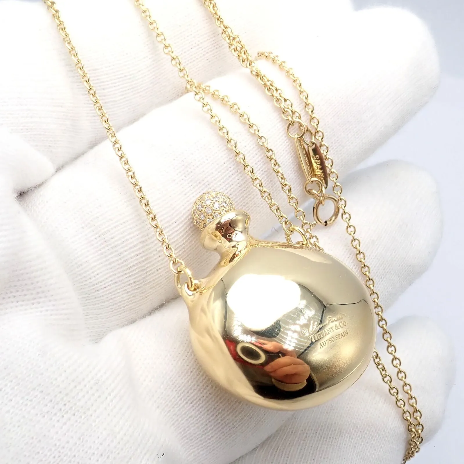 Rare! Tiffany & Co Peretti 18k Yellow Gold Diamond Extra Large Bottle Necklace