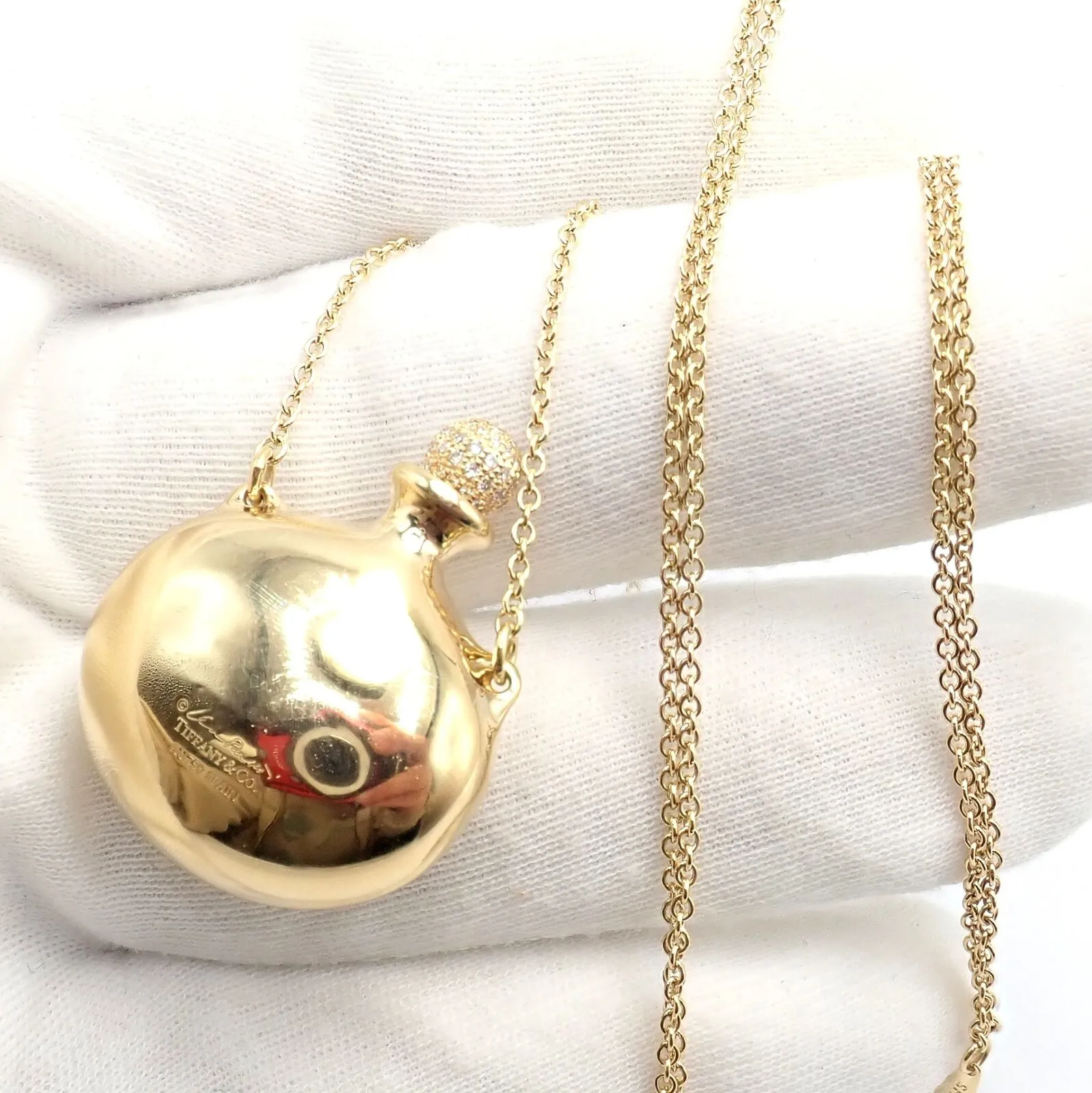 Rare! Tiffany & Co Peretti 18k Yellow Gold Diamond Extra Large Bottle Necklace