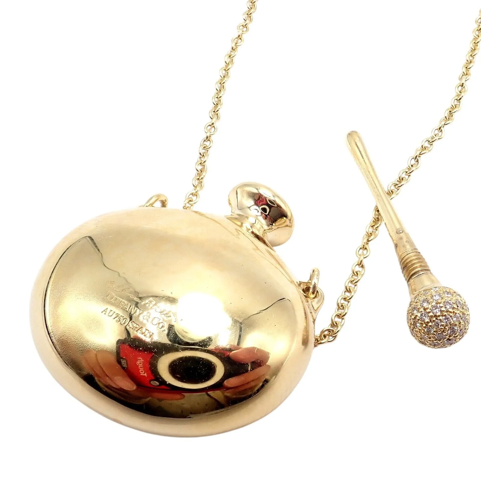 Rare! Tiffany & Co Peretti 18k Yellow Gold Diamond Extra Large Bottle Necklace