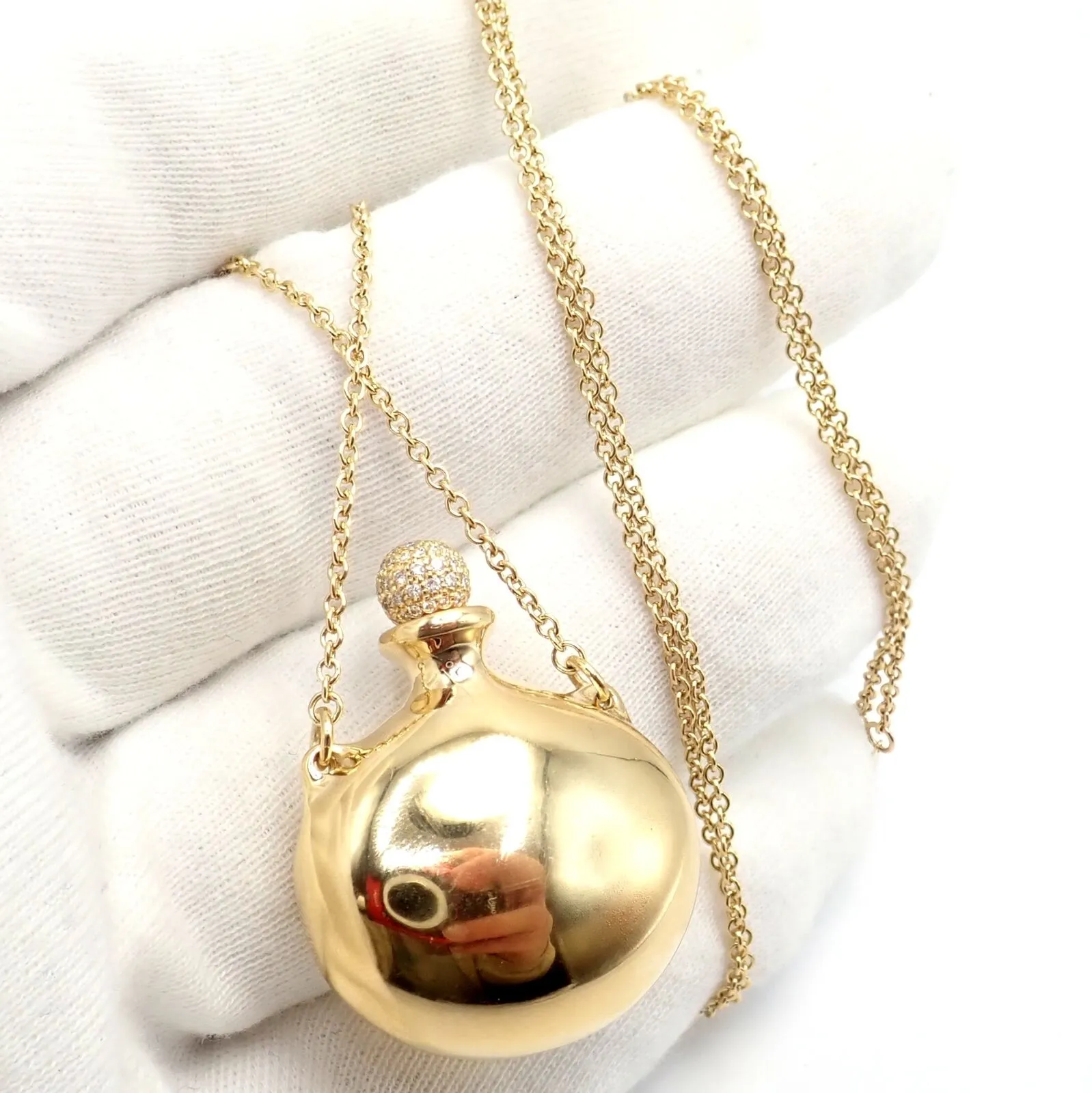 Rare! Tiffany & Co Peretti 18k Yellow Gold Diamond Extra Large Bottle Necklace