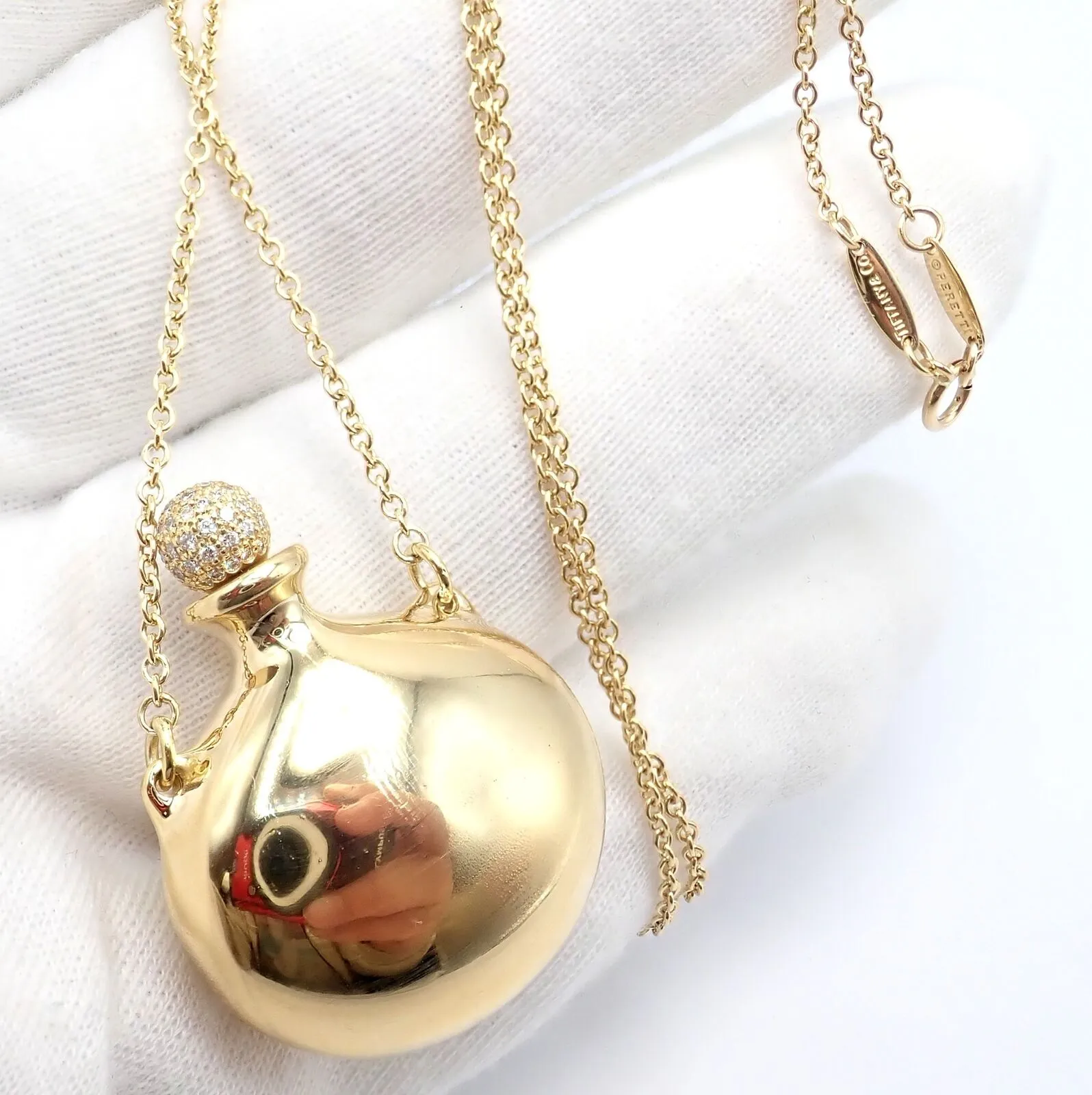 Rare! Tiffany & Co Peretti 18k Yellow Gold Diamond Extra Large Bottle Necklace