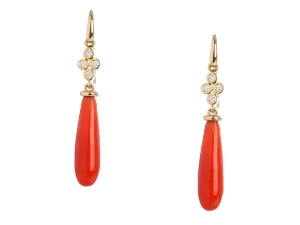 Syna 18K Yellow Gold Coral and Diamond Mogul Pierced Drop Earrings