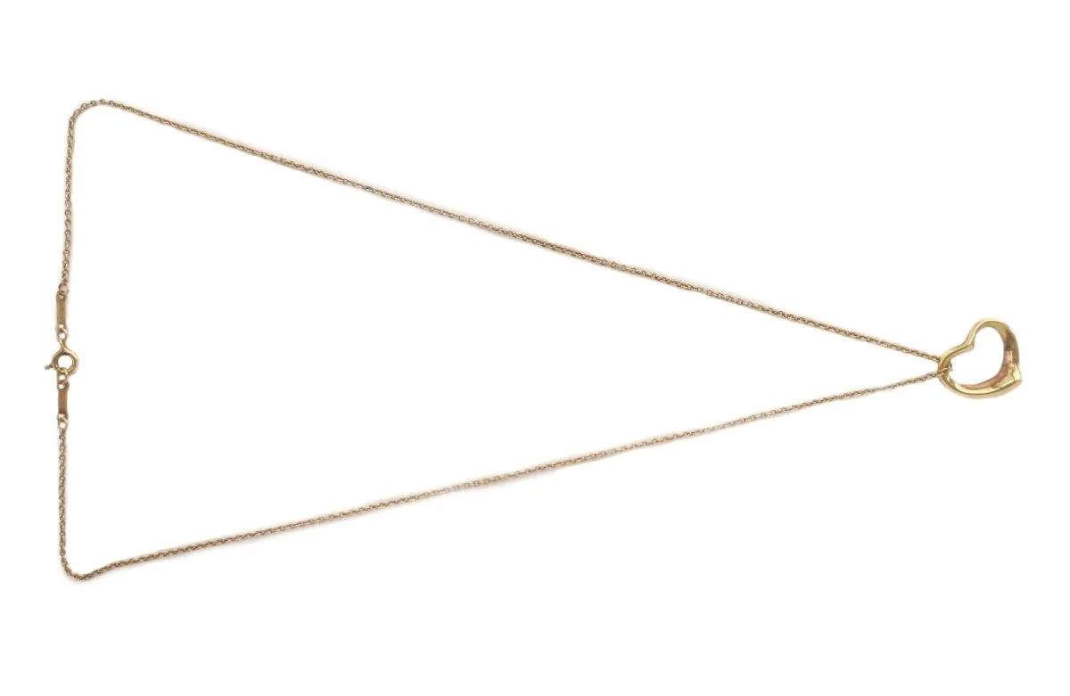 Tiffany & Co 15mm Elsa Peretti Open Heart Yellow Gold  Pendant Necklace 16"
