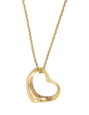Tiffany & Co 15mm Elsa Peretti Open Heart Yellow Gold  Pendant Necklace 16"