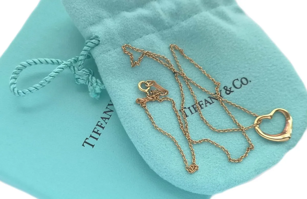 Tiffany & Co 15mm Elsa Peretti Open Heart Yellow Gold  Pendant Necklace 16"