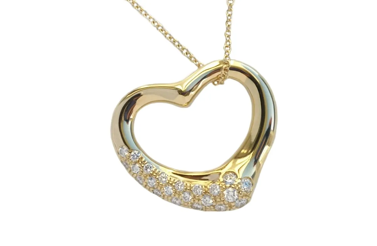 Tiffany & Co. Diamond & 18k Gold Open Heart Pendant by Elsa Peretti