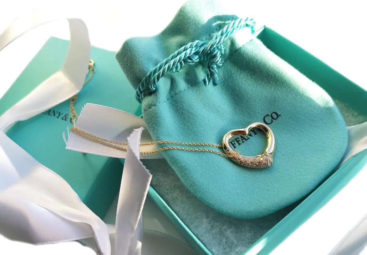 Tiffany & Co. Diamond & 18k Gold Open Heart Pendant by Elsa Peretti