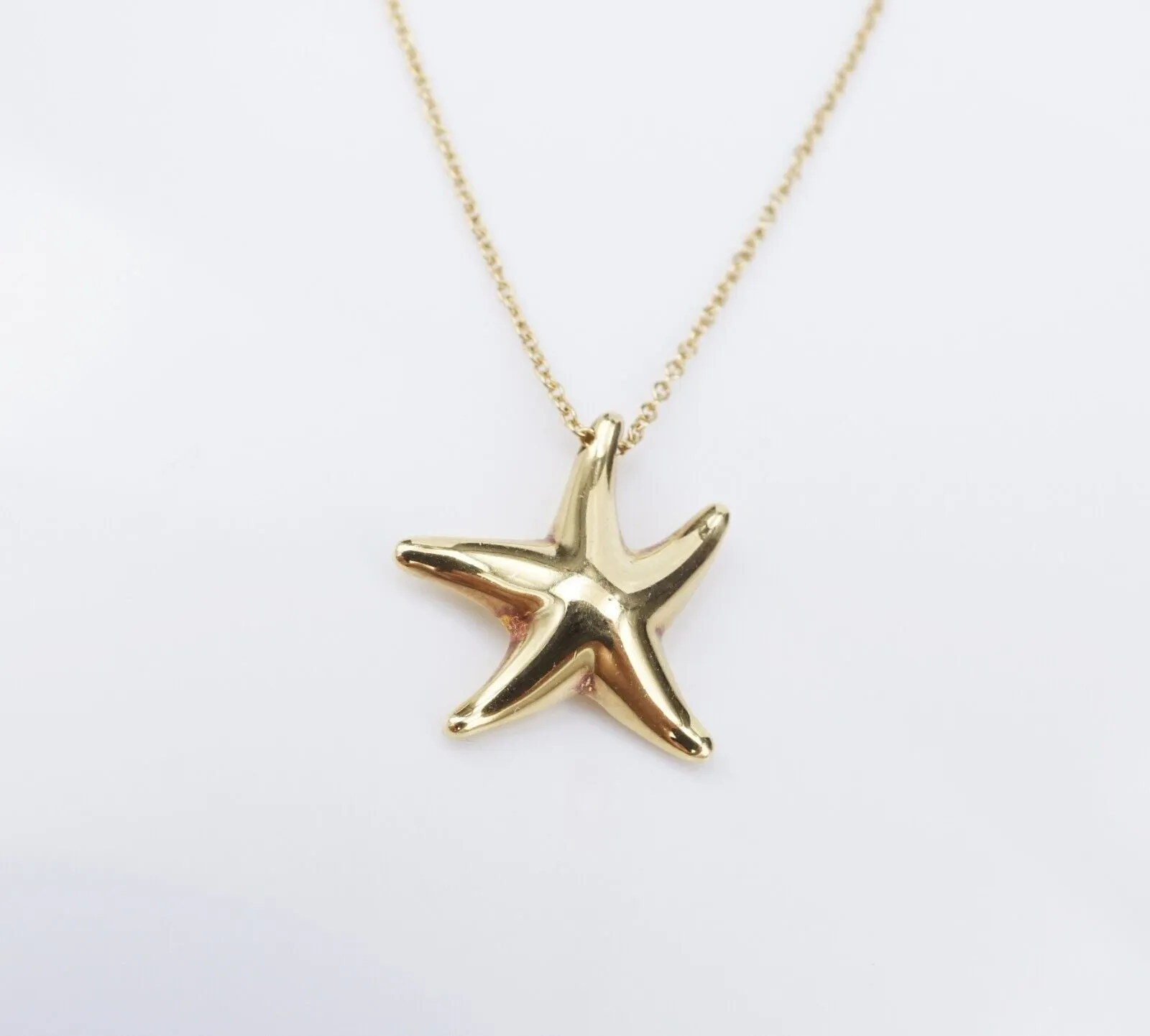 Tiffany & Co Elsa Peretti Starfish Necklace 18k Gold Pendant 16" 0.8mm NG1557