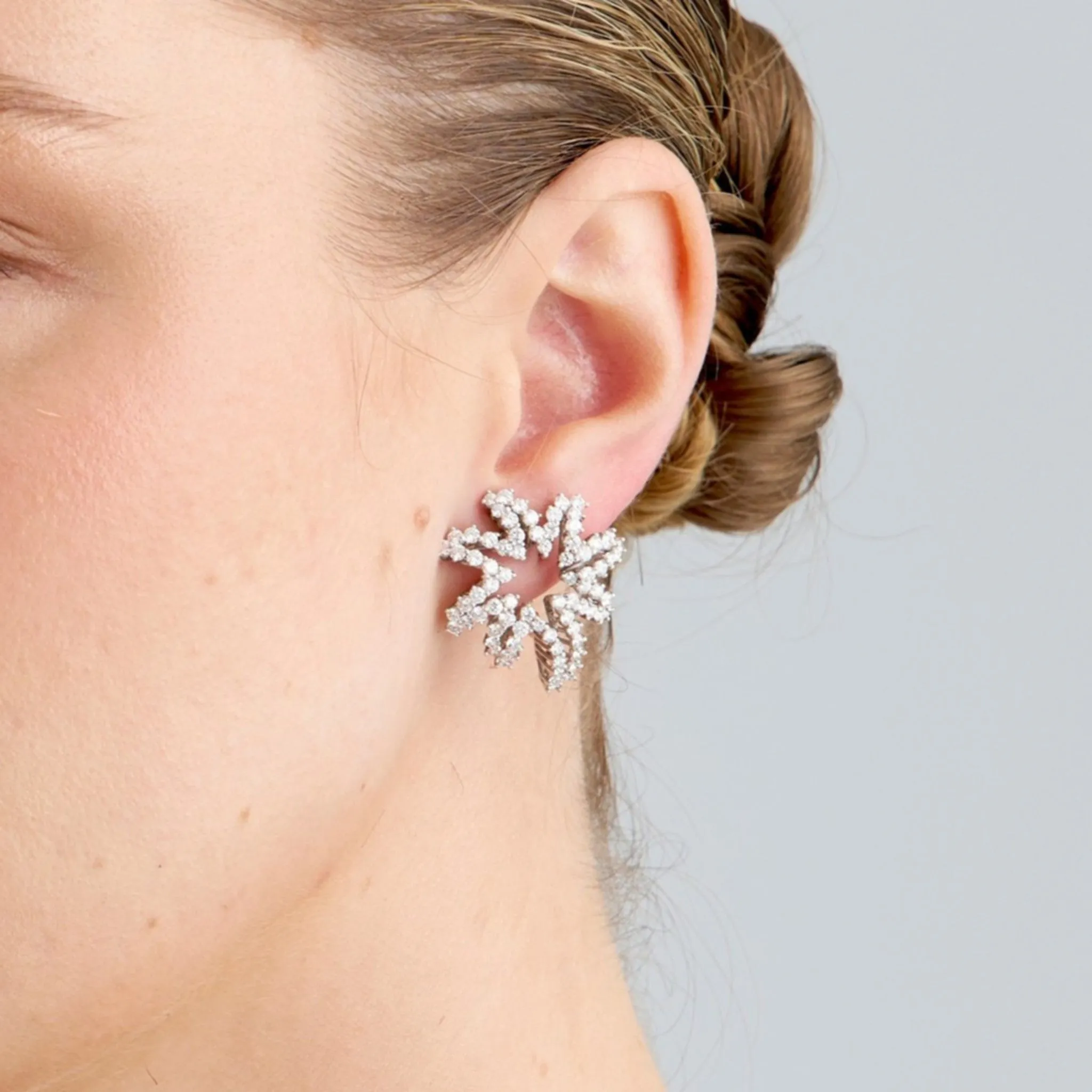 Tiffany & Co. Post-1980s Platinum & 18KT Yellow Gold Diamond Fireworks Earrings