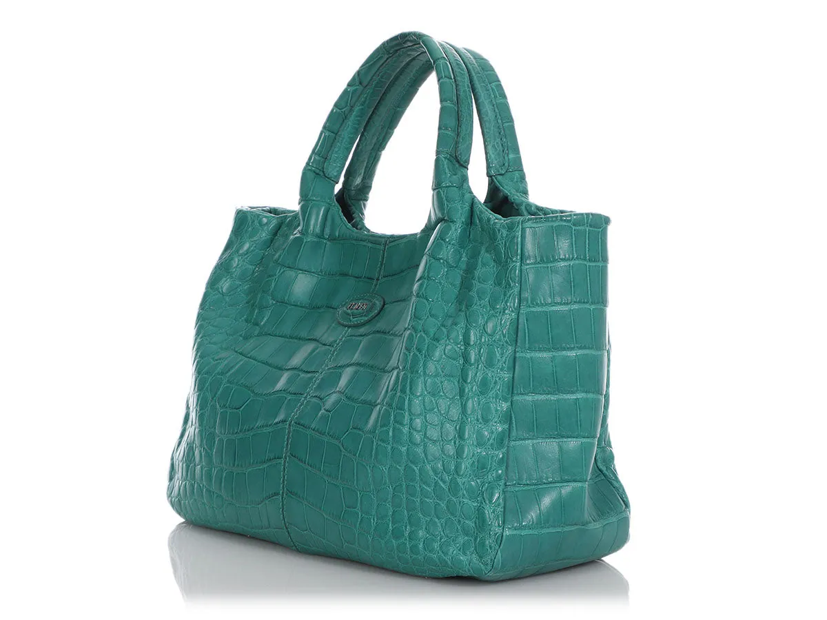 Tods Sirena Alligator Mini Shopping Tote