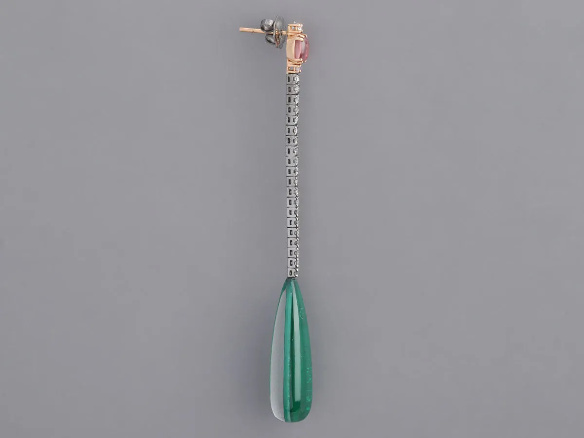 Two-Tone 18K Gold Emerald Diamond Pierced Drop Earrings