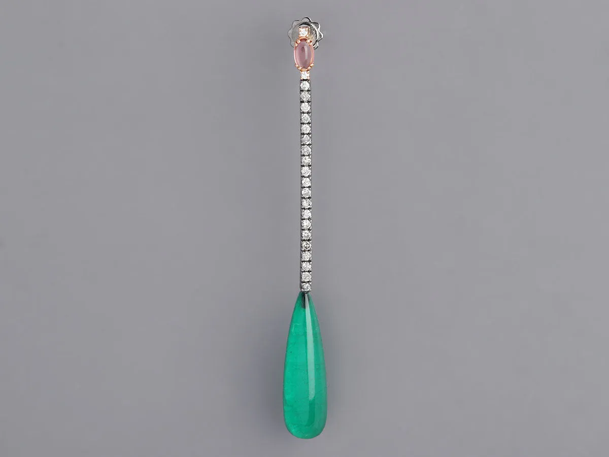 Two-Tone 18K Gold Emerald Diamond Pierced Drop Earrings