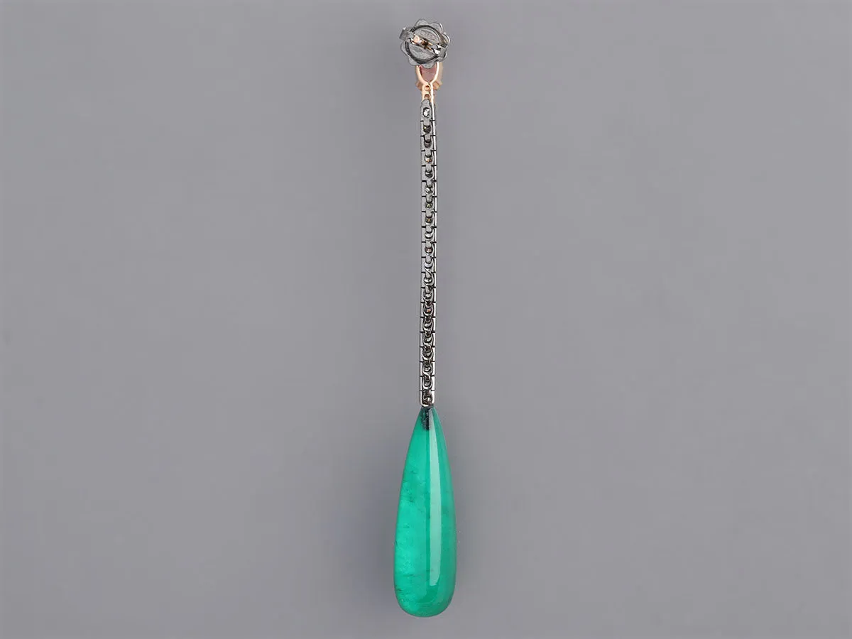 Two-Tone 18K Gold Emerald Diamond Pierced Drop Earrings