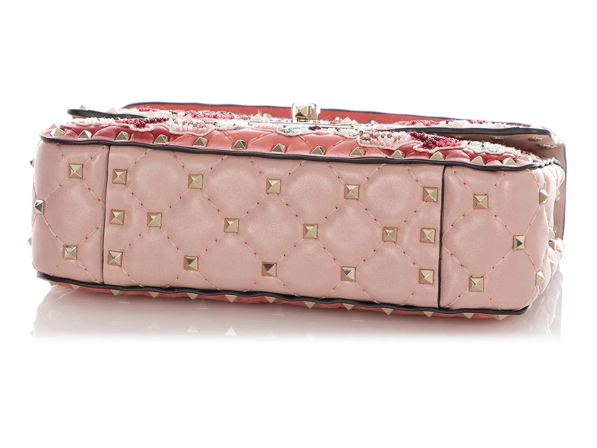 Valentino Small Pink Floral Embroidered Rockstud Shoulder Bag