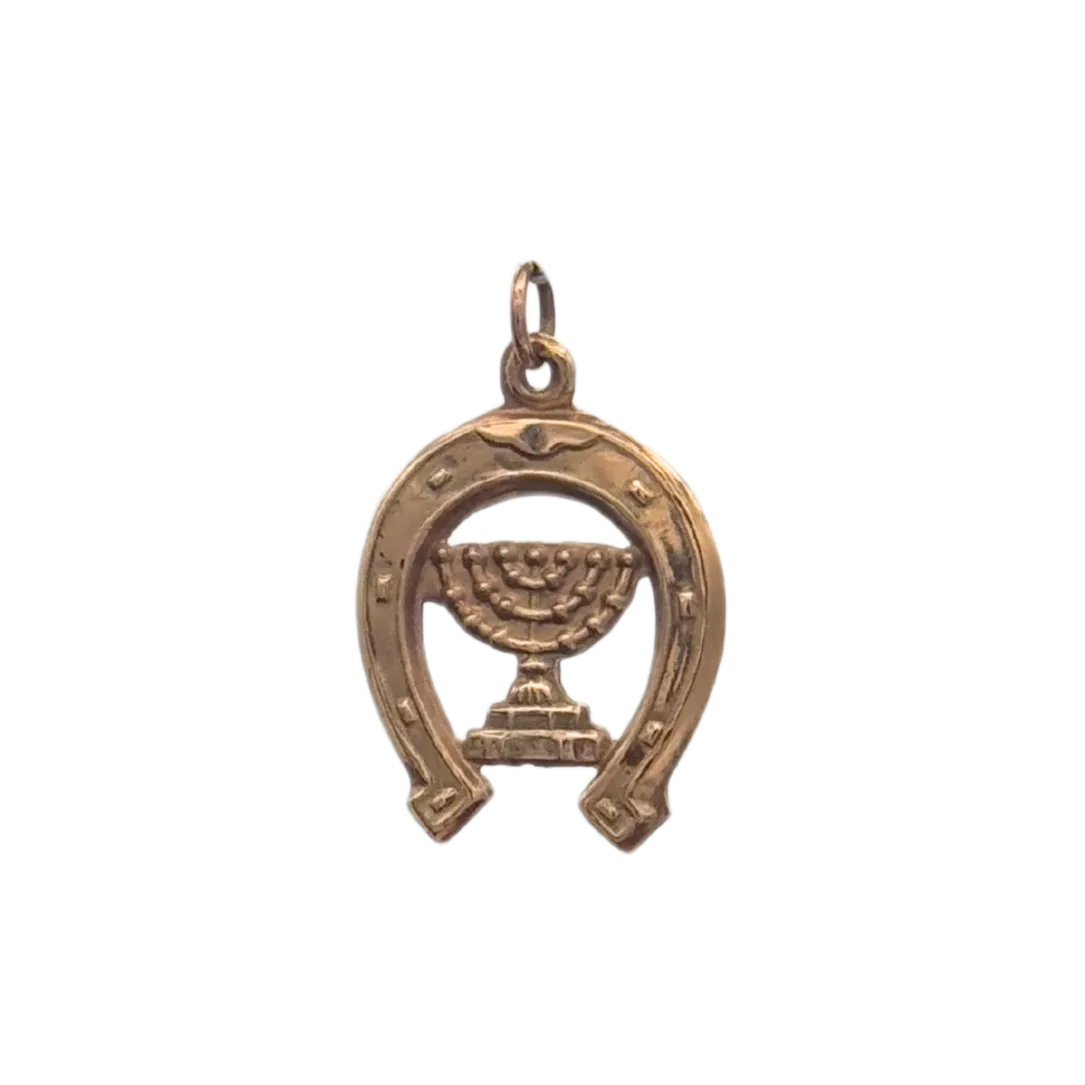Vintage 14k Yellow Gold Menorah Horseshoe Charm