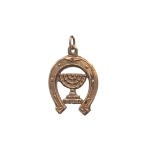 Vintage 14k Yellow Gold Menorah Horseshoe Charm