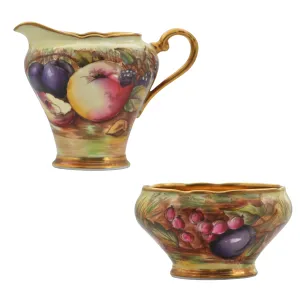 Vintage Aynsley 'Orchard Gold' Creamer and Open Sugar Bowl Set Signed 'N.Brunt' and 'D.Jones'