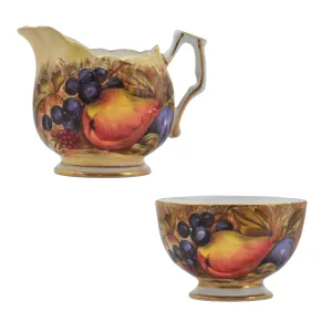 Vintage Aynsley 'Orchard Gold' Creamer and Open Sugar Bowl Set Signed 'N.Brunt' and 'D.Jones'