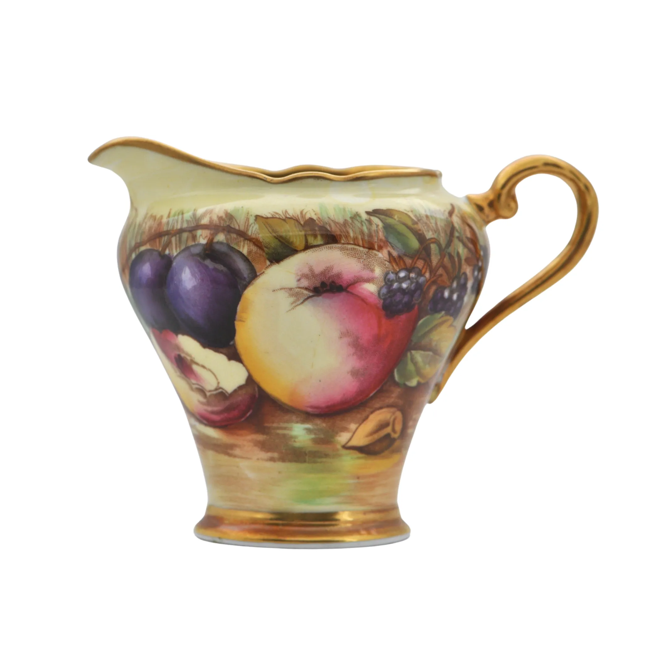 Vintage Aynsley 'Orchard Gold' Creamer and Open Sugar Bowl Set Signed 'N.Brunt' and 'D.Jones'