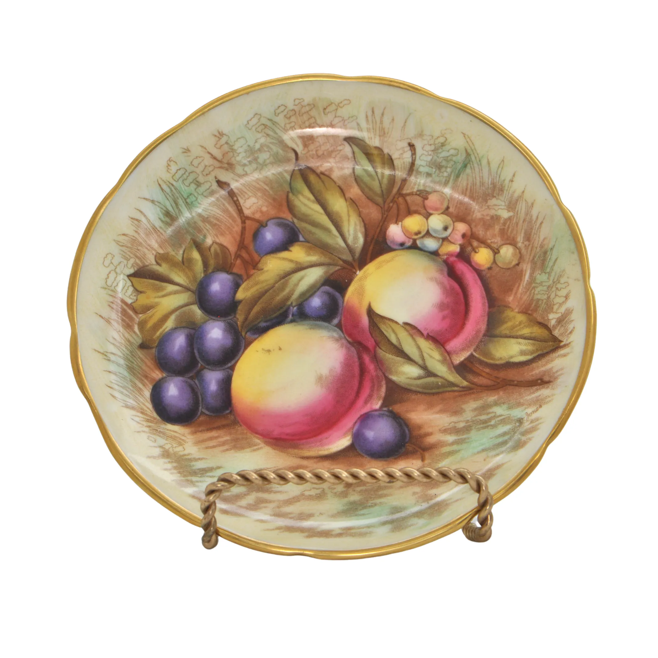 Vintage Aynsley 'Orchard Gold' Small Pedestal Nut and Candy Dish Signed D. Jones