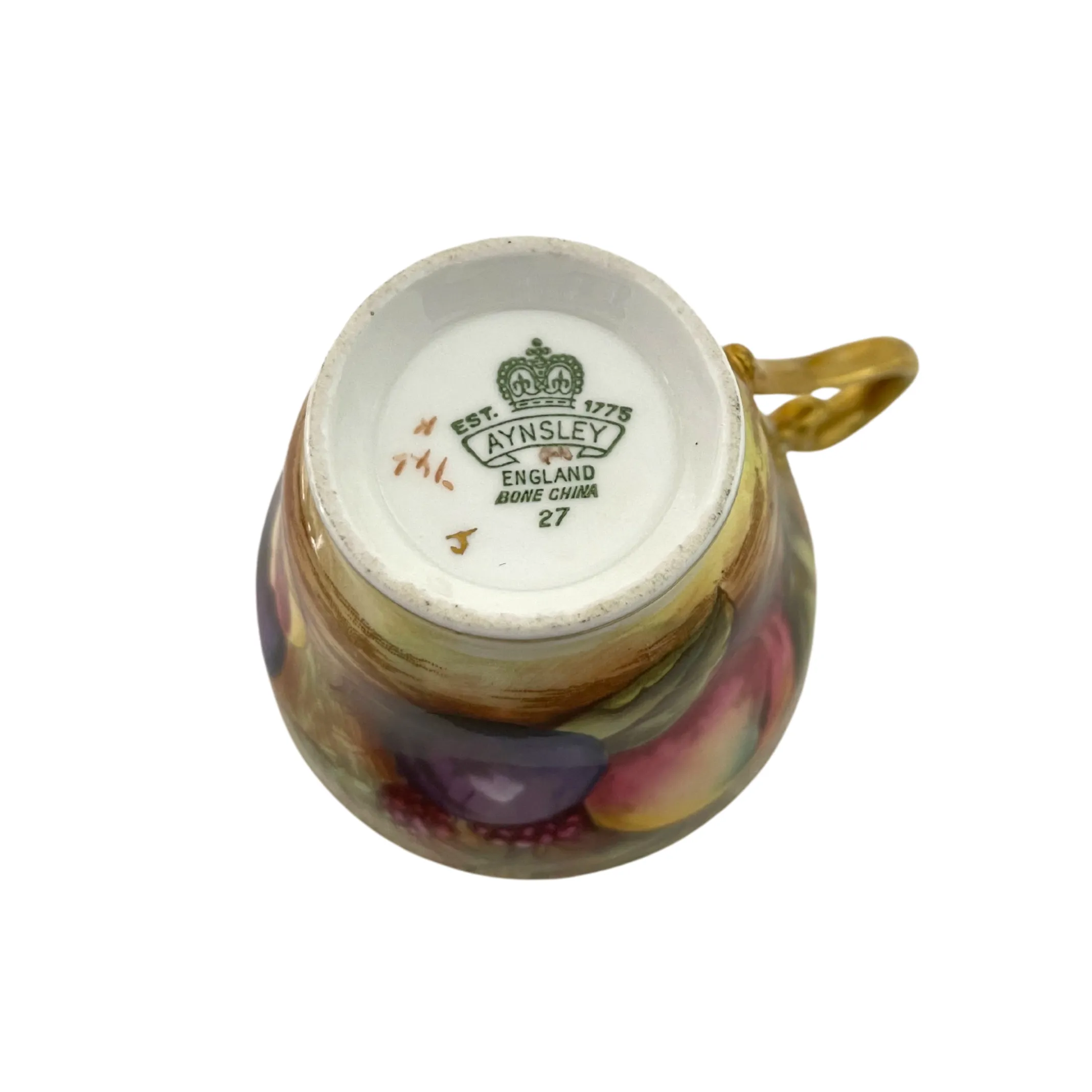 Vintage Aynsley 'Orchard Gold' Small Teacup and Saucer Signed 'N.Brunt'