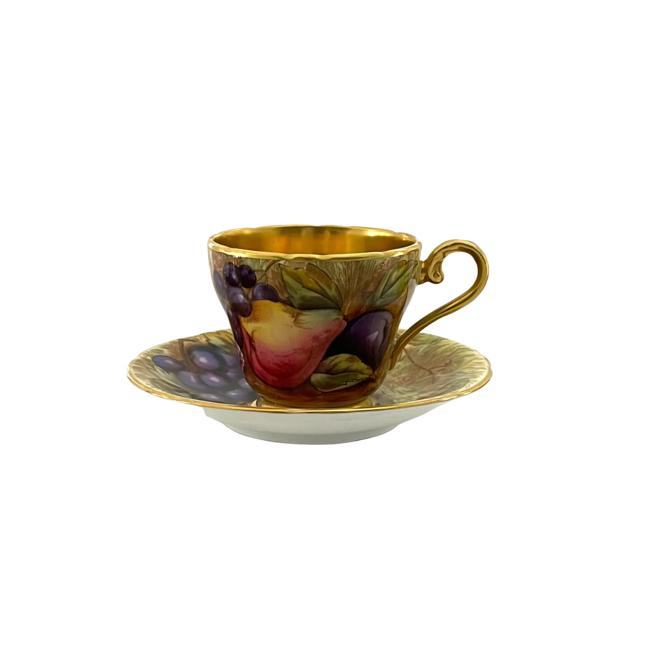 Vintage Aynsley 'Orchard Gold' Small Teacup and Saucer Signed 'N.Brunt'