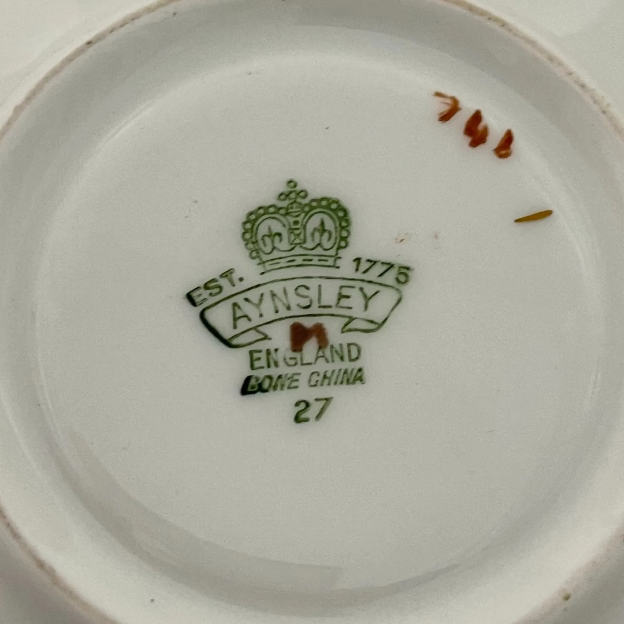 Vintage Aynsley 'Orchard Gold' Small Teacup and Saucer Signed 'N.Brunt'