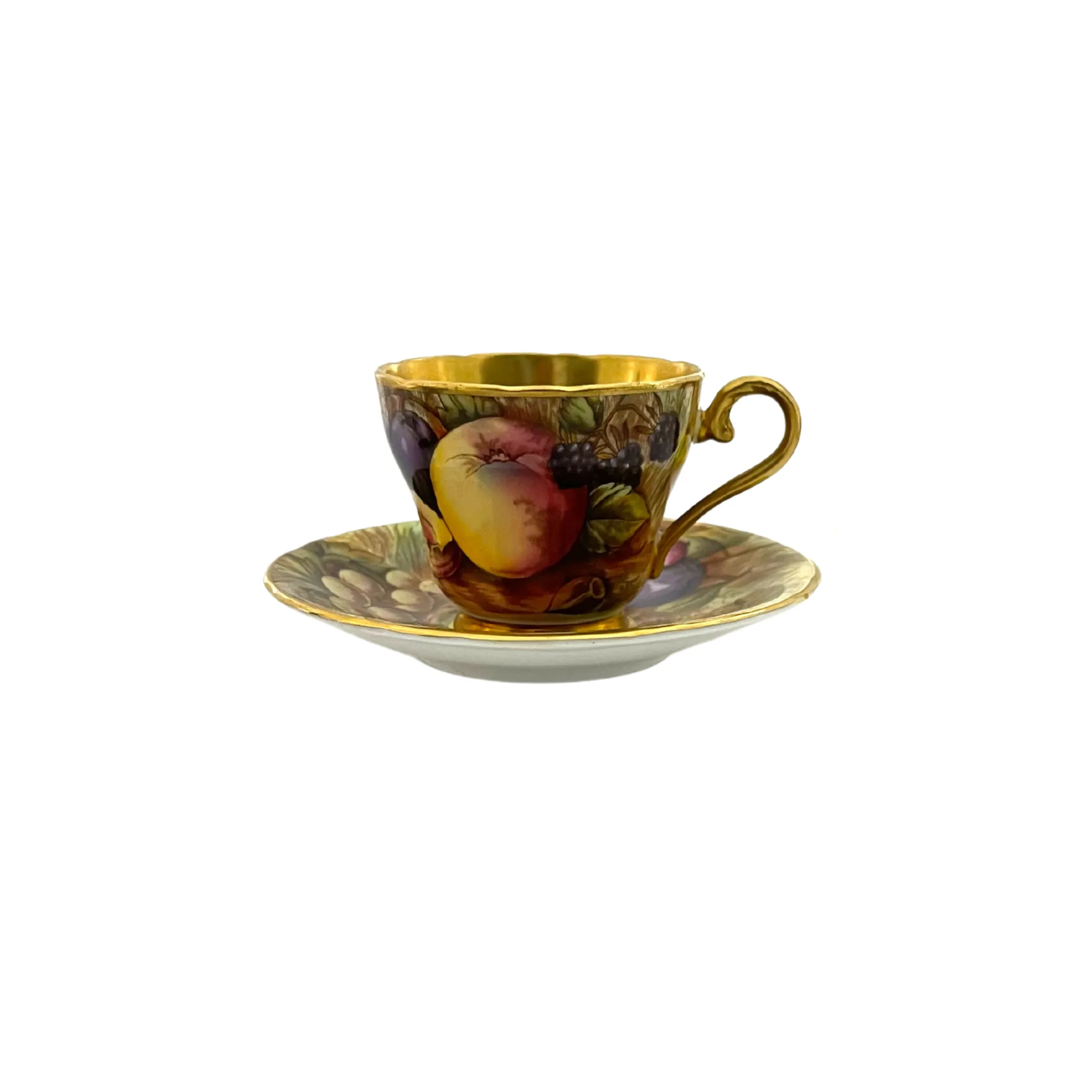 Vintage Aynsley 'Orchard Gold' Small Teacup and Saucer Signed 'N.Brunt'